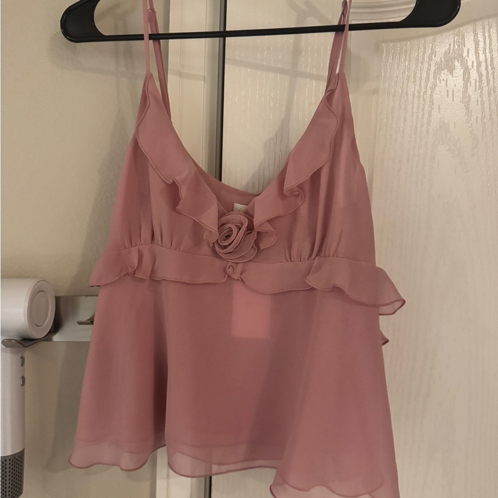 ARITZIA Wilfred Dusty Pink Ruffle Camisole with Floral Accent [Brand New]